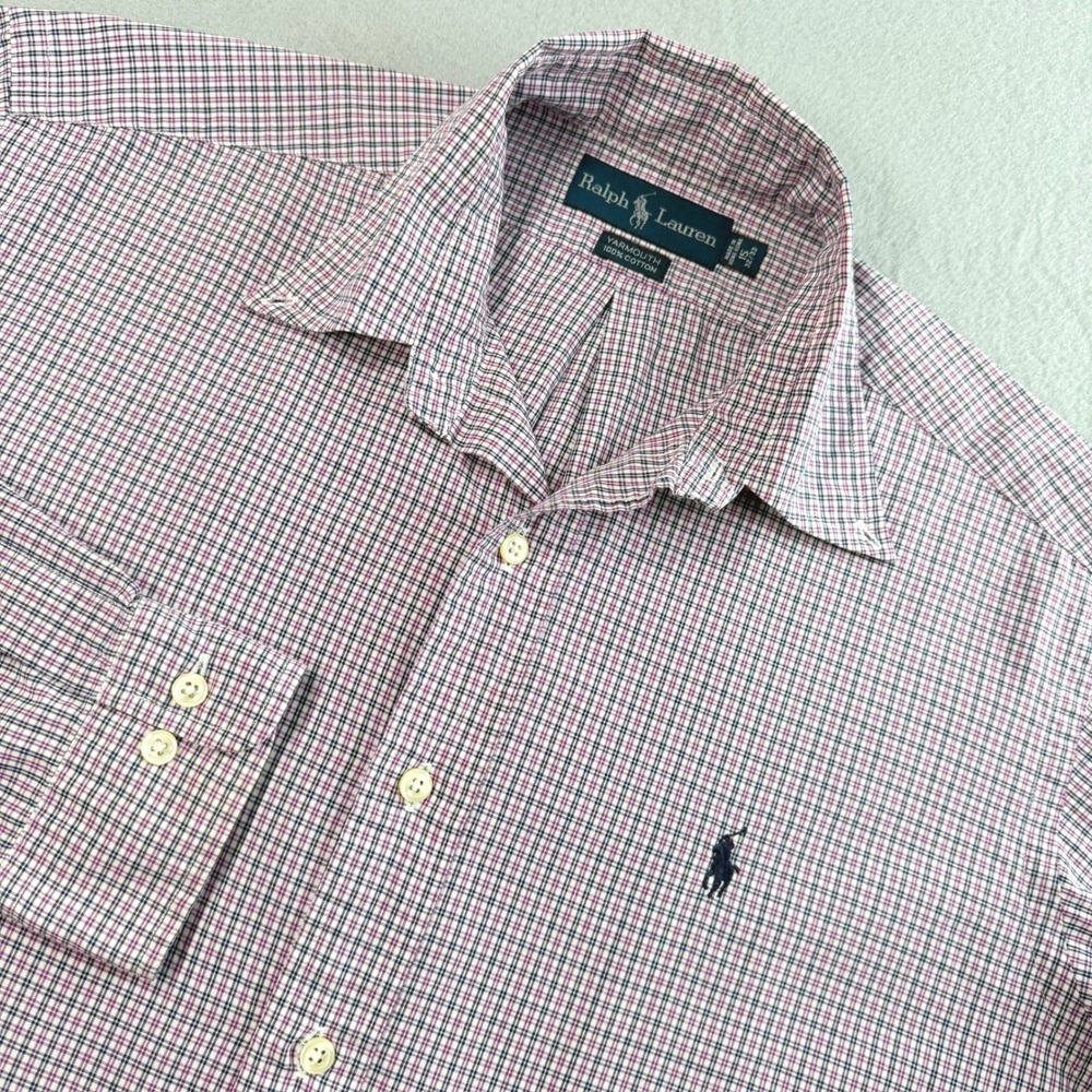 Ralph Lauren Purple Plaid Button Down Yarmouth Shirt Mens 15 32/33 Preppy Office